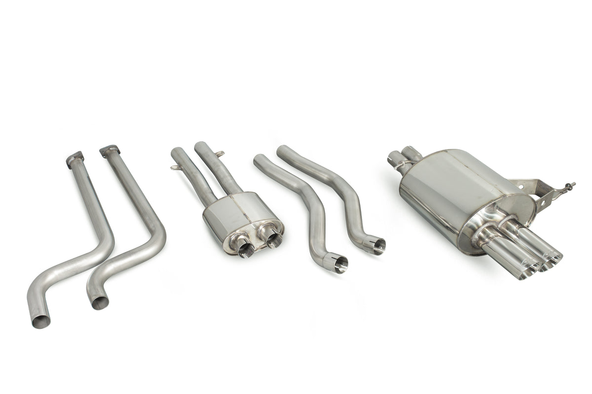 Scorpion BMW Z4 E85 & E86 resonated cat-back exhaust system with polished tips and stainless steel piping.