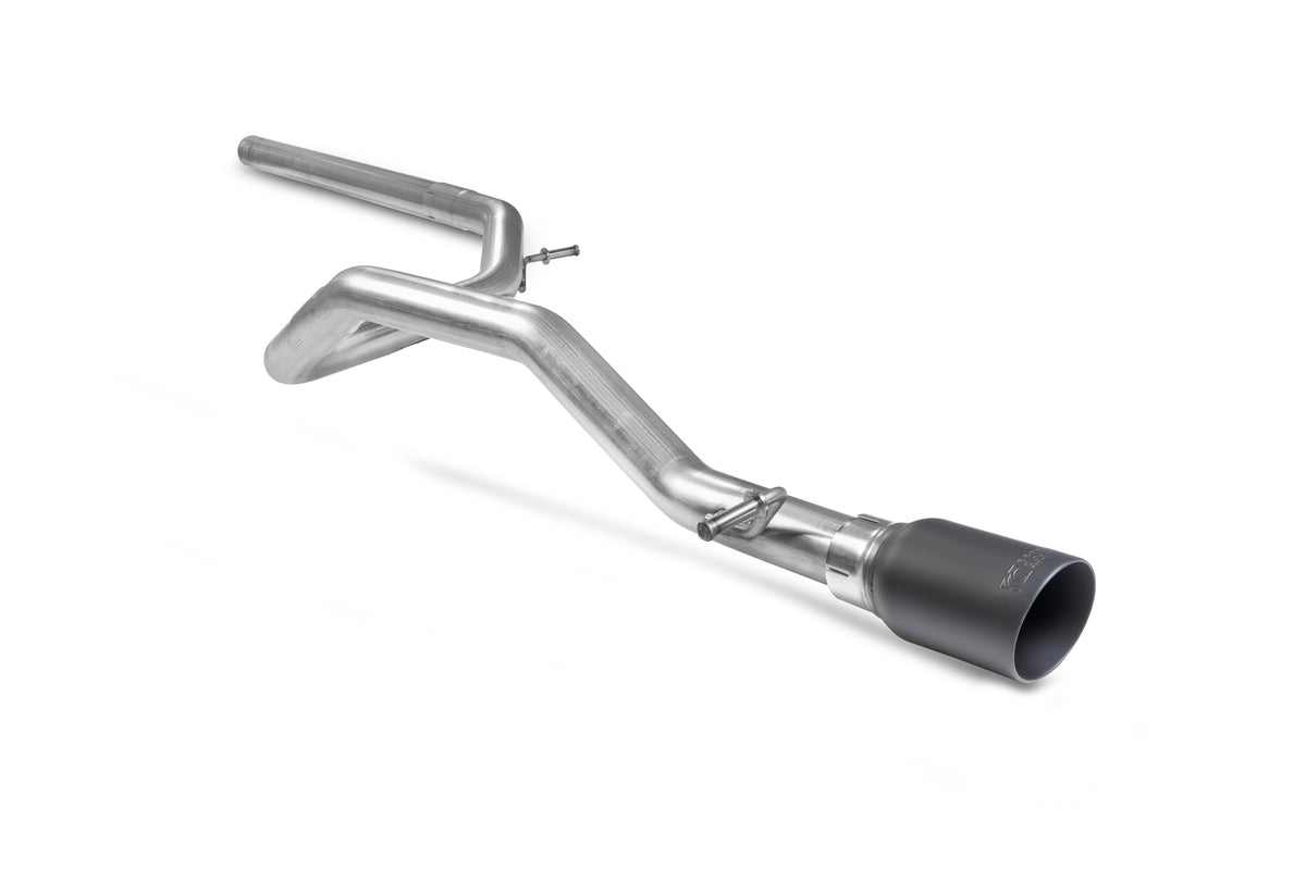 Scorpion Volkswagen UP! GTI TSI cat-back exhaust system with polished stainless steel muffler and dual exhaust tips.