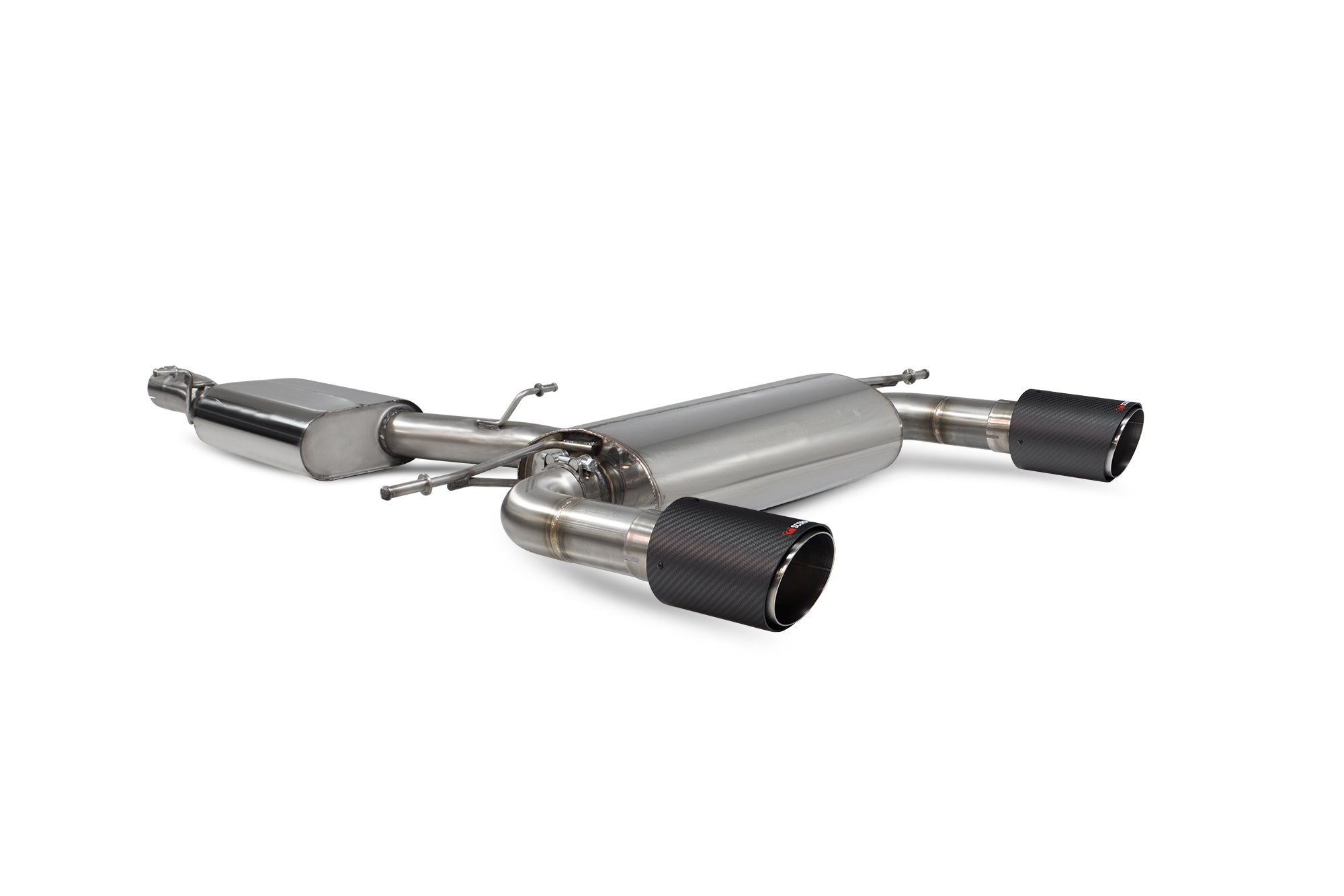 Scorpion Audi TT Mk3 MK3 2.0 Resonated Cat-Back Exhaust - product view - Carbon Fibre Ascari 100mm