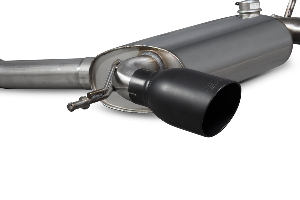Scorpion Audi TT Mk1 quattro 3.2 V6 non-resonated cat-back exhaust system installed, showing polished stainless steel pipes and muffler.