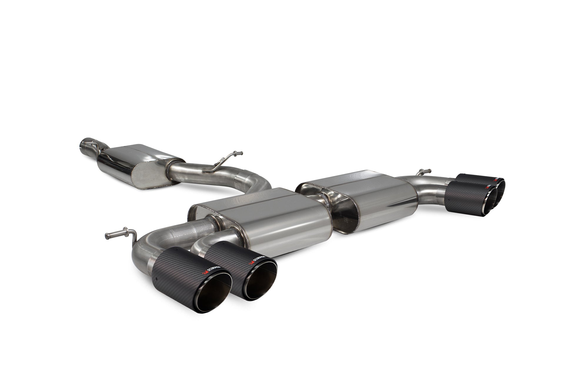 Scorpion Audi S3 8V 3-Door Sportback Resonated GPF-Back Exhaust - product view - Carbon Fibre Ascari 101mm