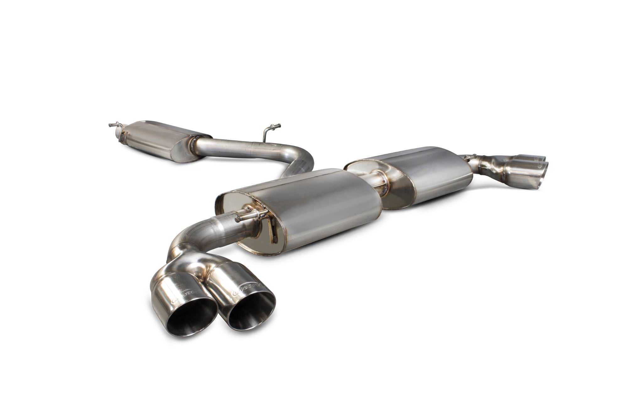 Scorpion Audi TT Mk2 3.2 V6 cat-back exhaust system with resonated tips, installed on a silver Audi TT S Mk2.