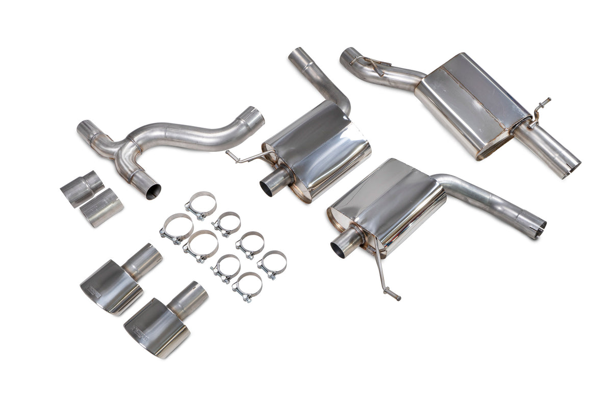 Scorpion Exhausts GPF-Back Exhaust System for Seat Leon Cupra ST 300 4Drive, showing polished metal pipes and resonated design.
