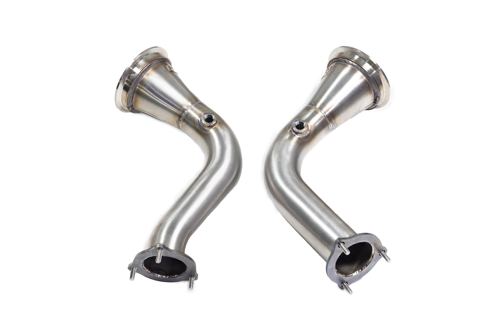 Scorpion Audi RS4 B9 and RS5 B9 non-GPF de-cat downpipes, high-performance exhaust components in a close-up view.