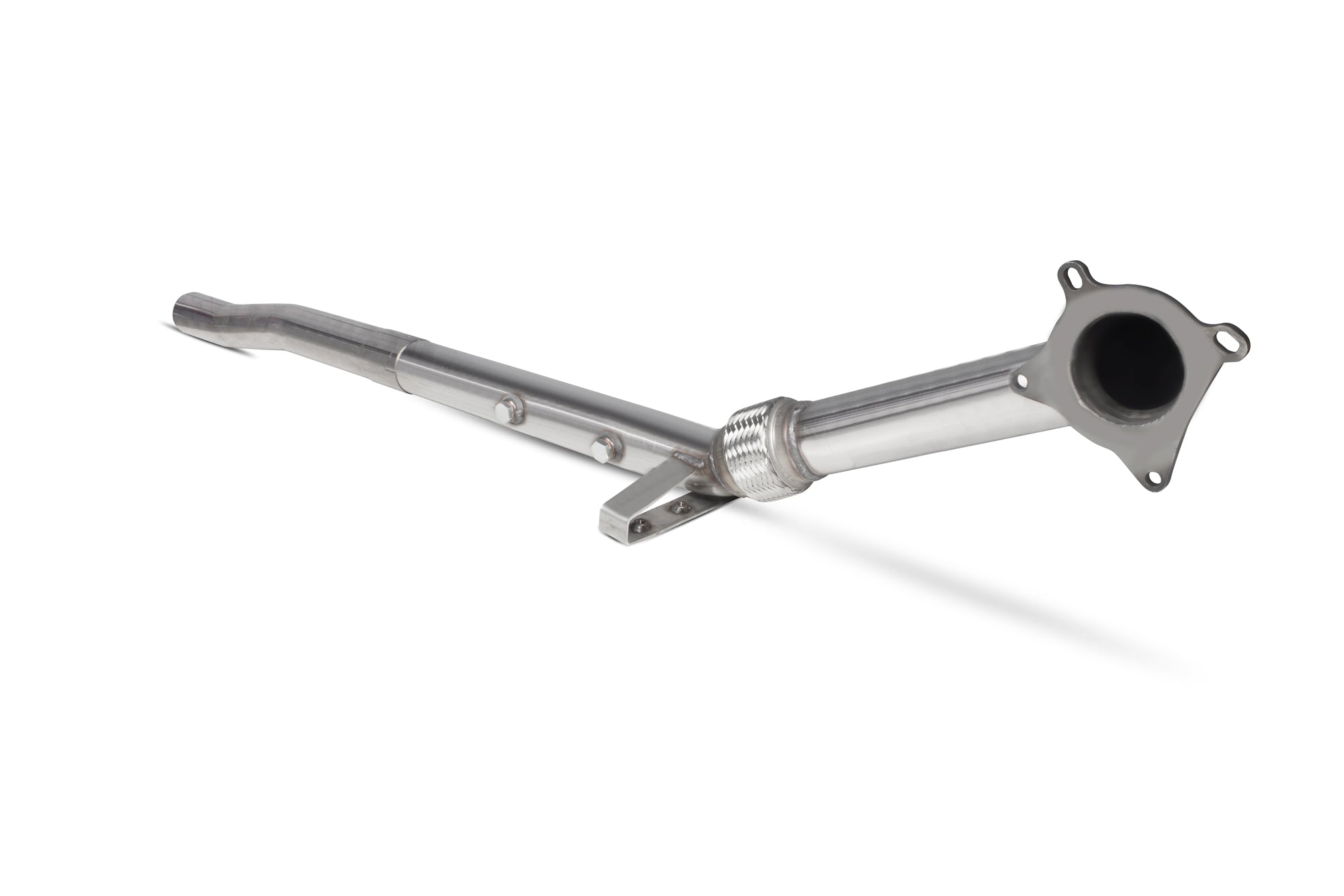 Scorpion Exhausts Audi S3 8P de-cat downpipe for 3-door and Sportback models, showing the stainless steel pipe with flanges.