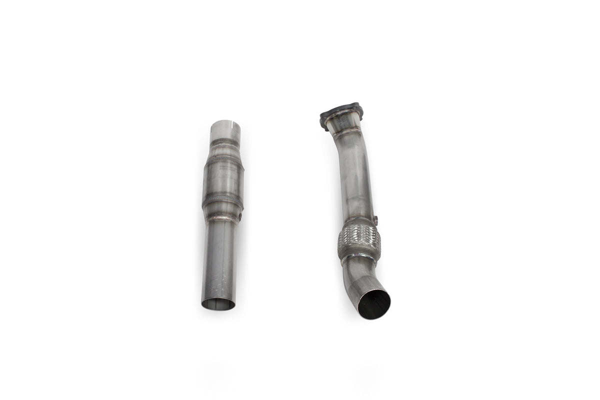 Scorpion Audi TT Mk1 180 sports cat downpipe with high flow sports catalyst, metal piping and welded joints for performance upgrade.
