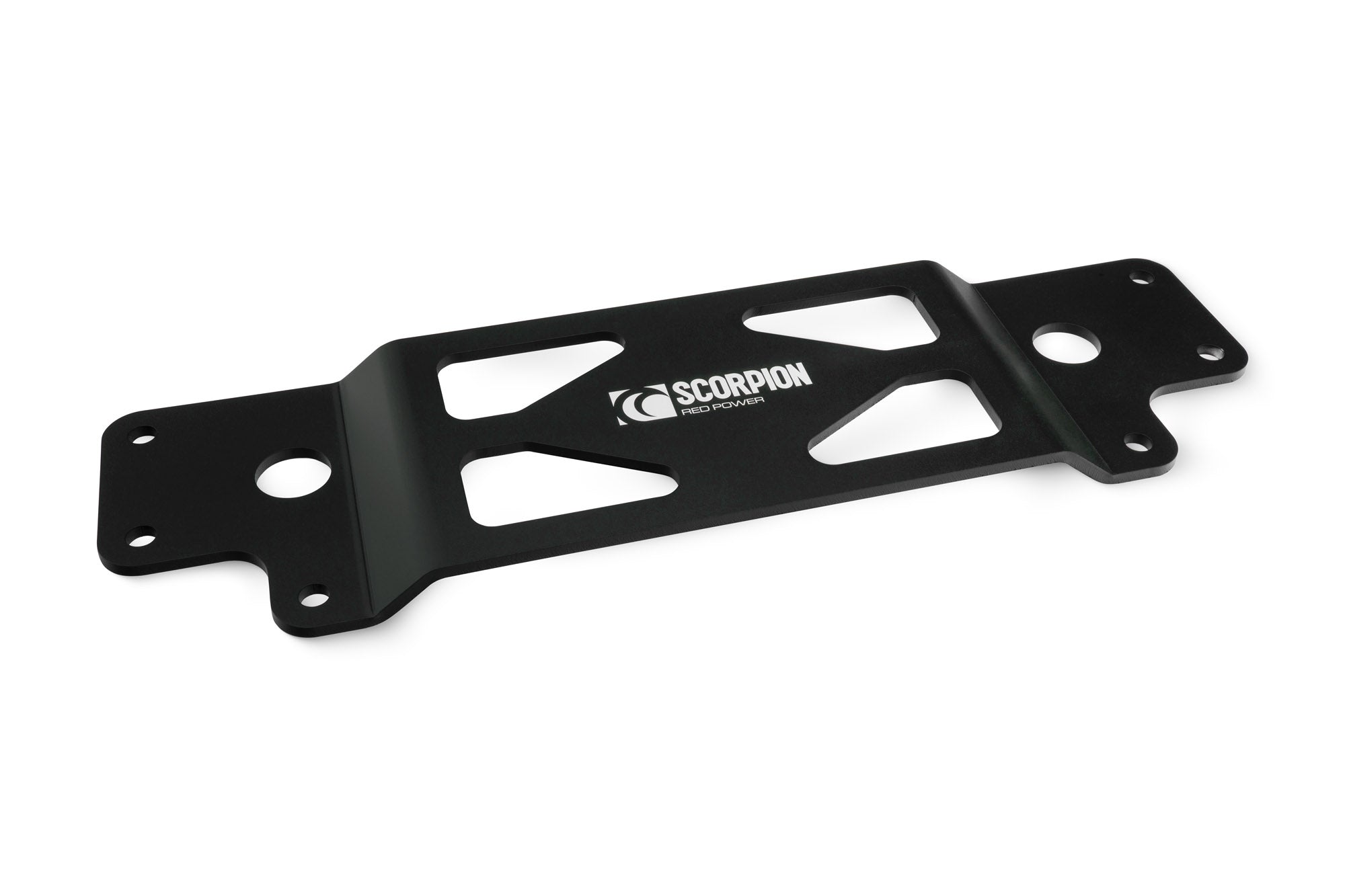 Scorpion BMW M2 G87 exhaust tunnel brace, black metal car part supporting exhaust system in the engine bay.