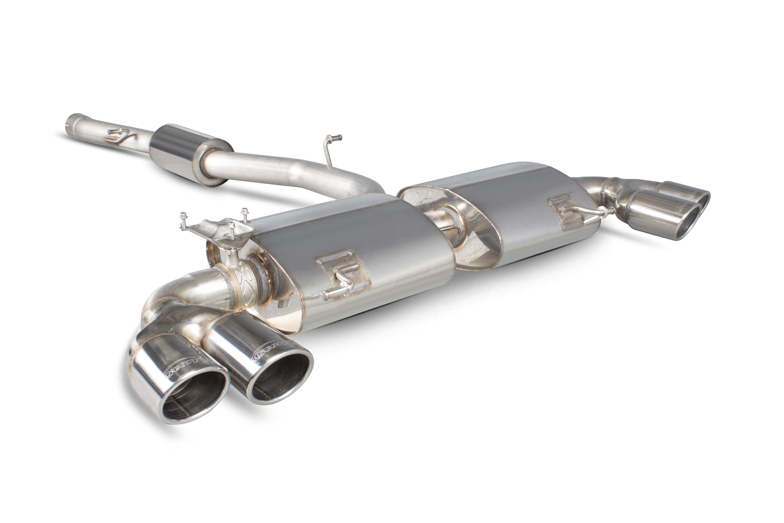 Scorpion Audi S1 2.0 TFSI quattro cat-back exhaust system with resonated pipes and electronic valves, installed on the vehicle.