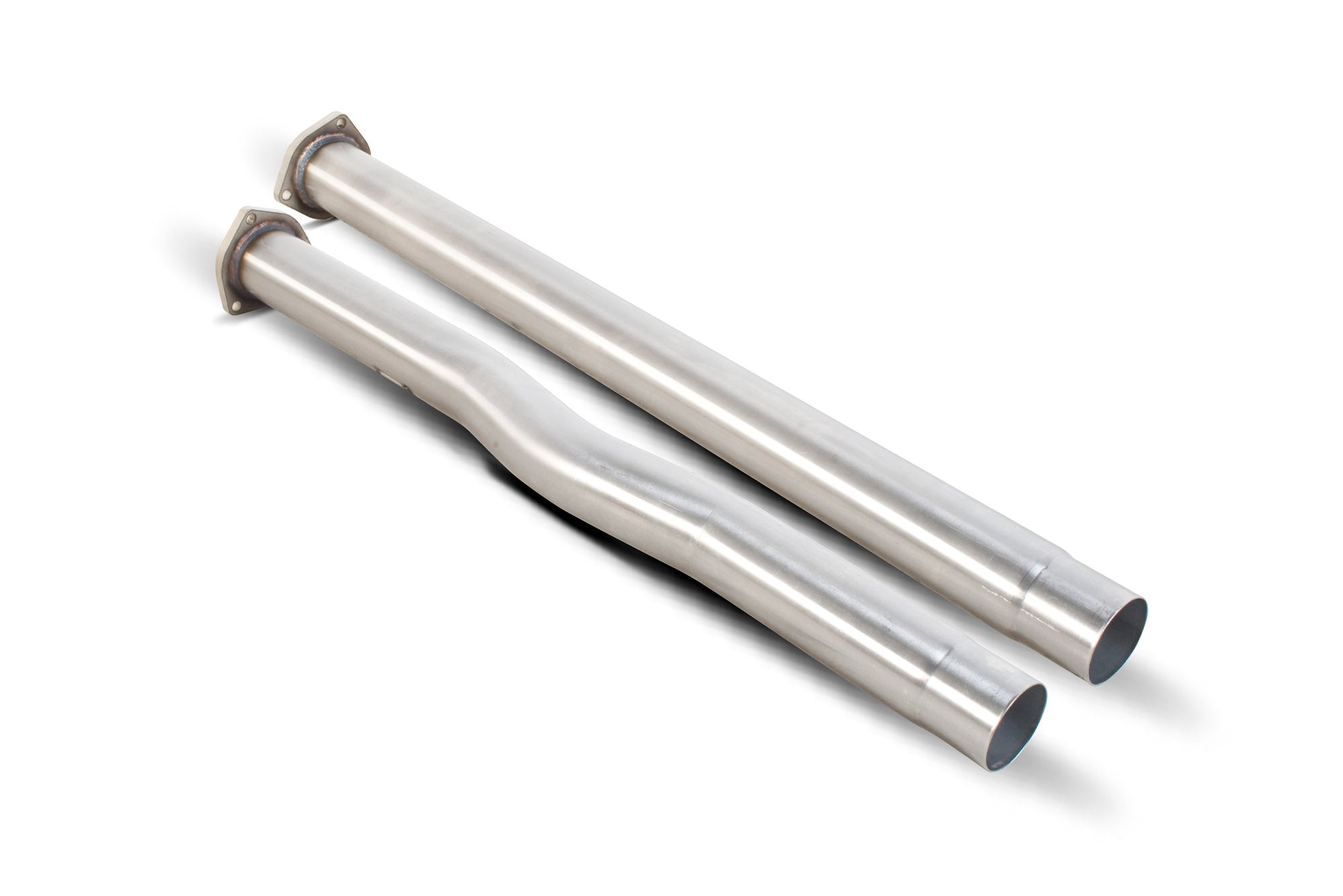 Scorpion Audi RS3 8P secondary cat replacement pipes, performance exhaust component, with polished metal finish and detailed welds.