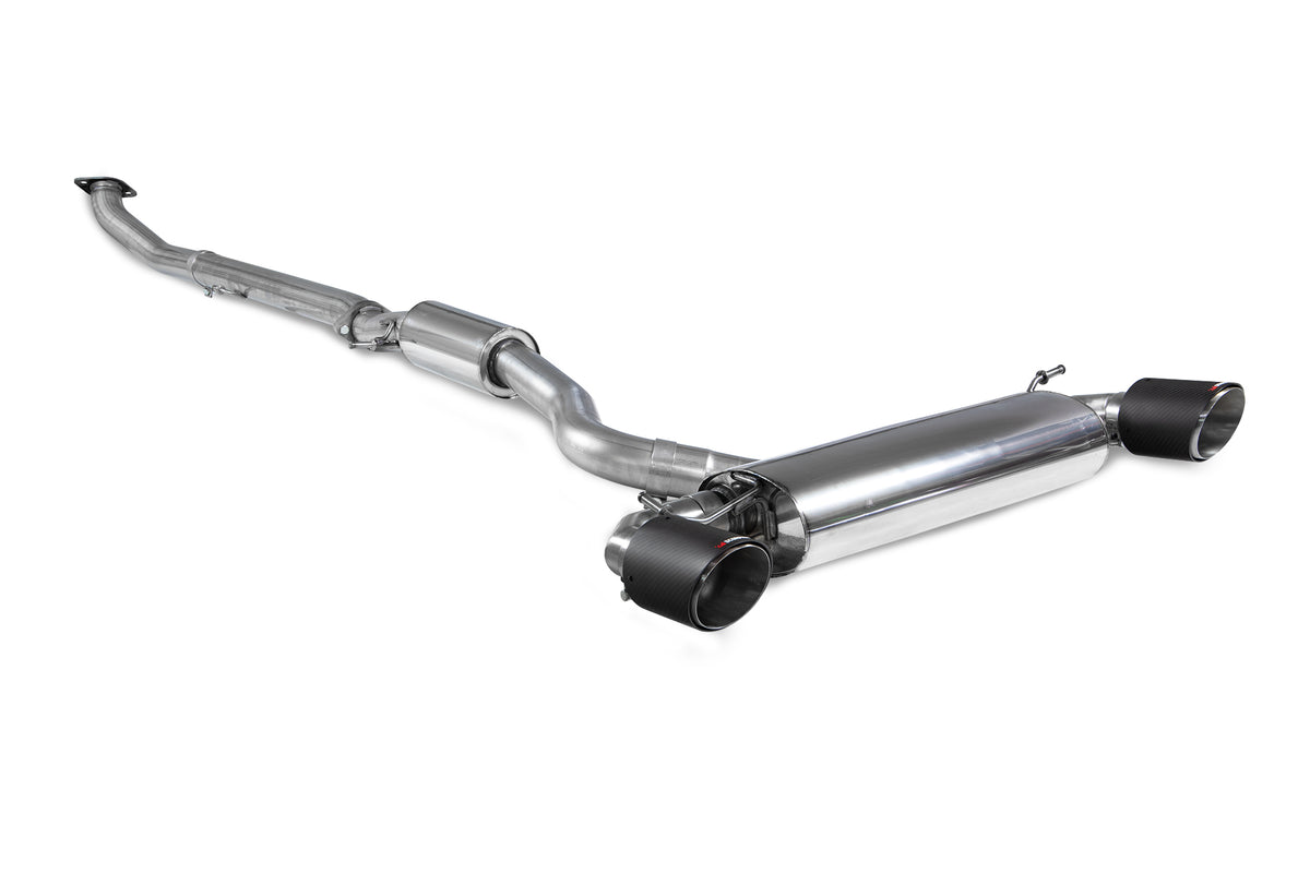 Scorpion Toyota GR Yaris GPF-Back Exhaust System with resonated pipe and dual tips, designed for the Circuit Pack pre-facelift model.