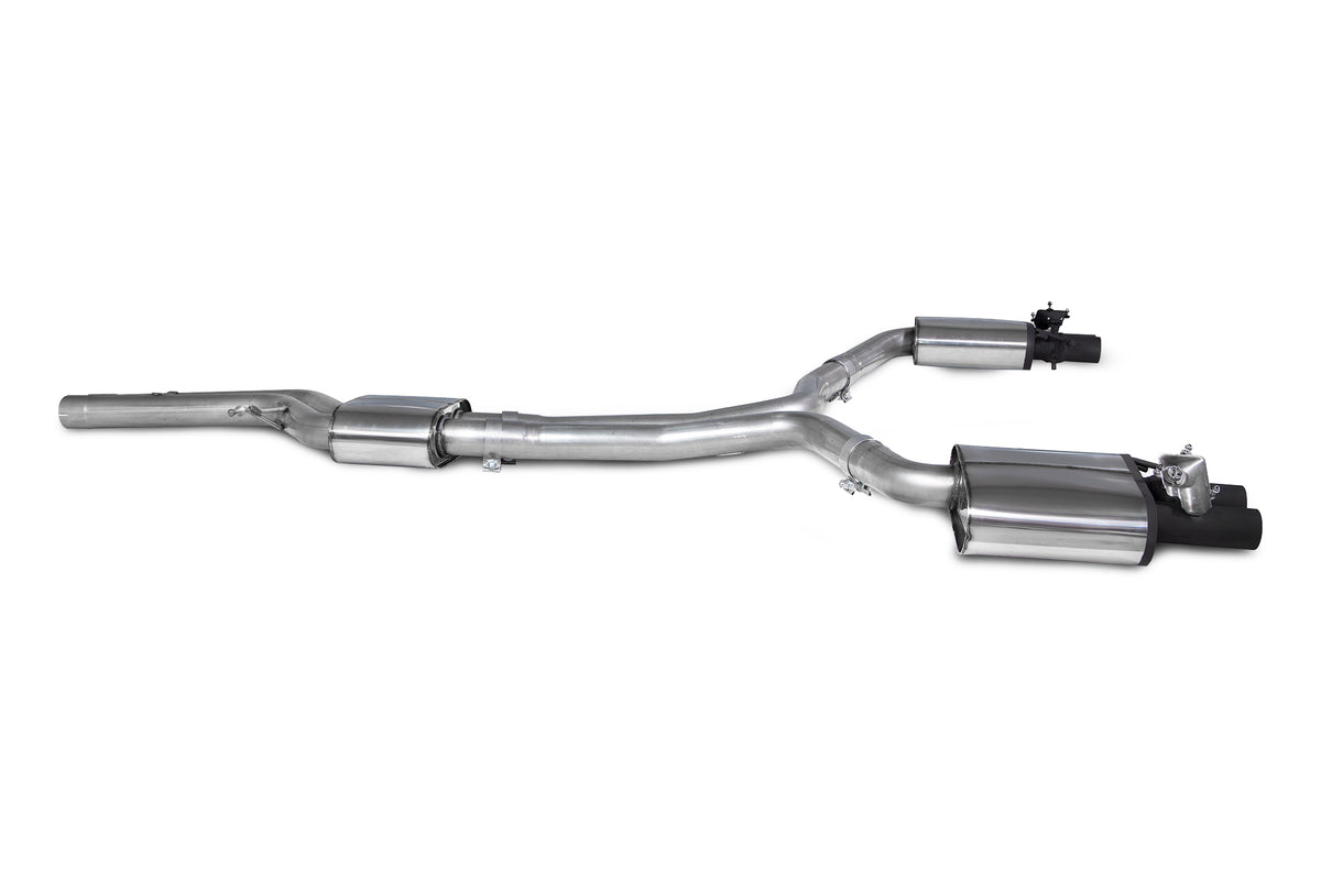 Scorpion Audi RS6 C7 Avant and RS7 C7 resonated half exhaust system with polished metal pipes and dual outlet tips.