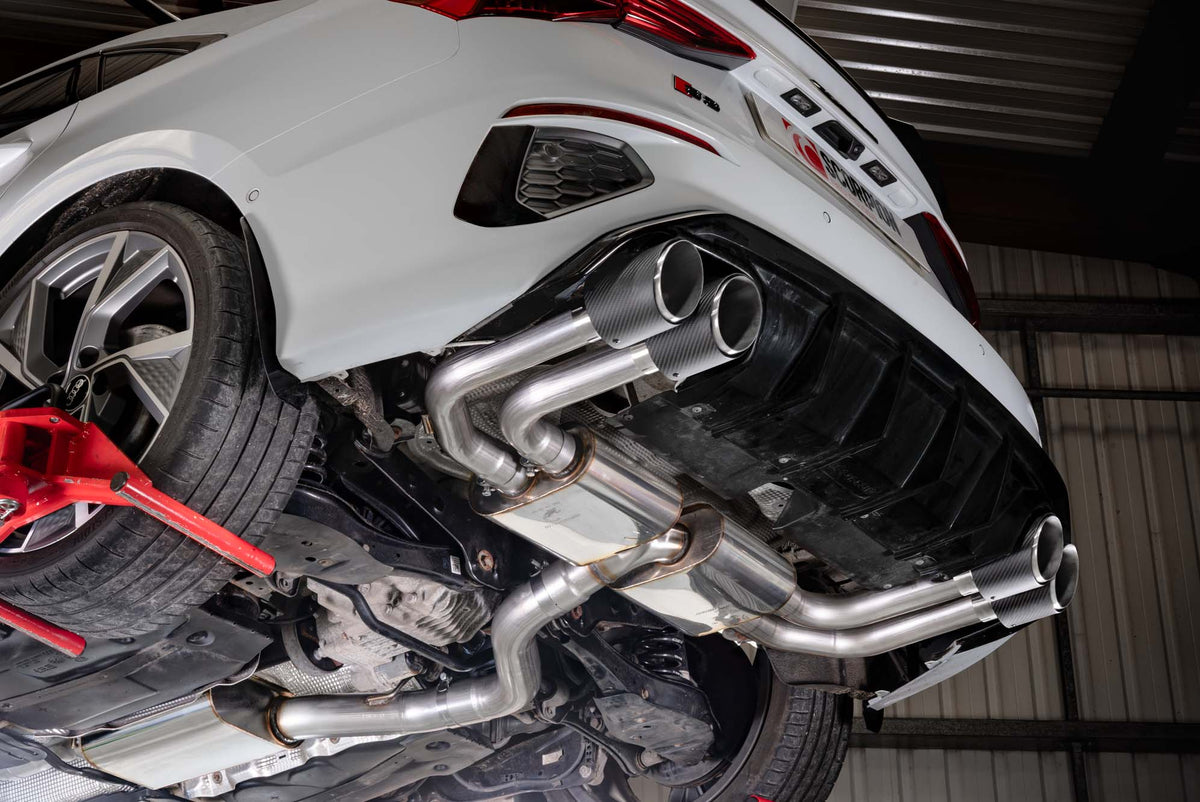 Scorpion Audi S3 8Y saloon GPF-back exhaust system with resonated pipes and polished stainless steel finish.