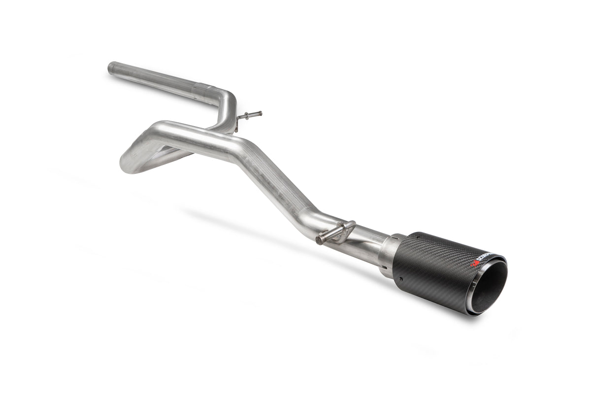 Scorpion Volkswagen UP! GTI TSI non-resonated cat-back exhaust system with polished stainless steel tips and dual exit design.