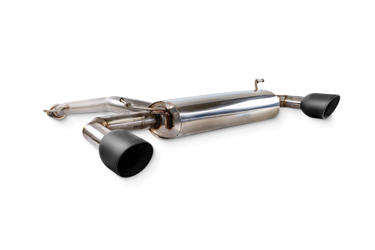Scorpion Toyota Yaris GR GEN 2 GPF-Back exhaust system with non-resonated design and polished metal finish visible in the image.