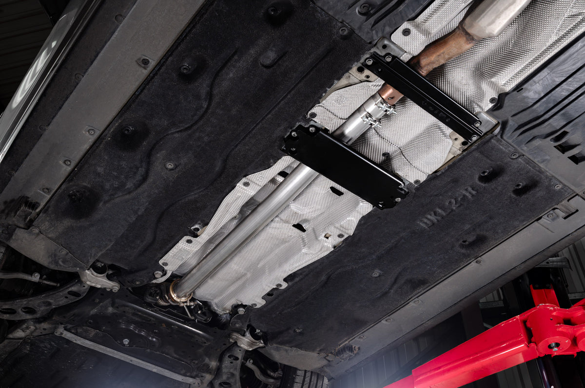 Scorpion BMW F70 M135i GPF Delete Pipe showing the metal exhaust component with branding details for enhanced performance.
