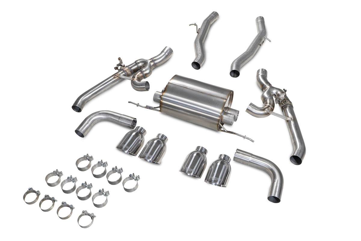 Scorpion BMW X3 M G01 with Competition Half Exhaust System featuring valves, showcasing the stainless steel exhaust components and dual tips.