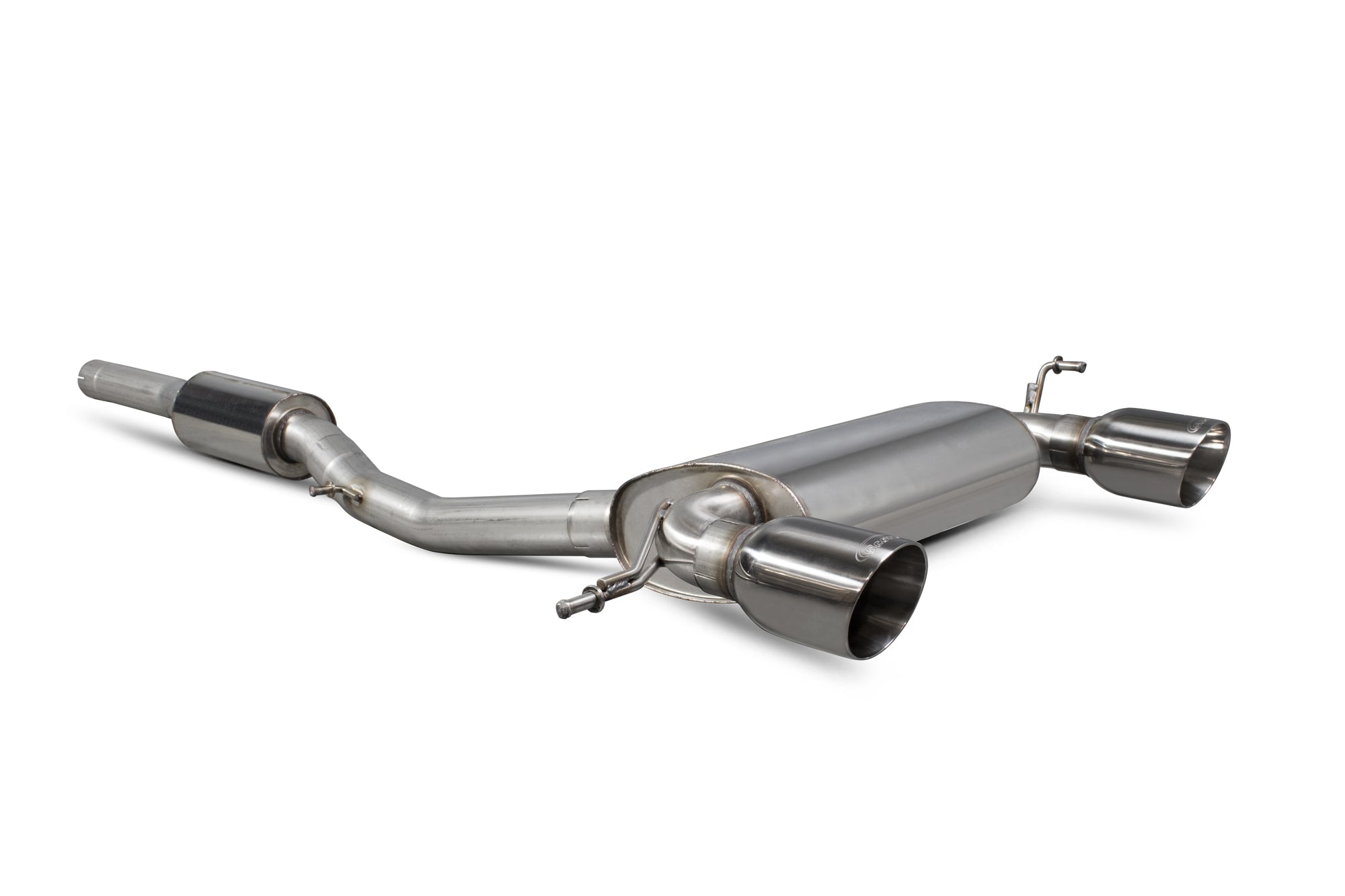 Scorpion Audi TT Mk1 quattro resonated cat-back exhaust system with chrome tips and polished stainless steel finish.