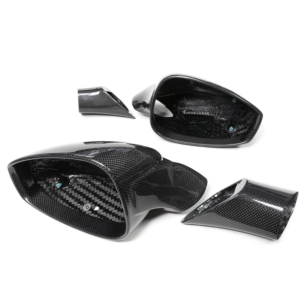 Ferrari 458 and 488 full carbon fiber mirrors by CT Carbon, showcasing sleek, lightweight automotive mirror design.
