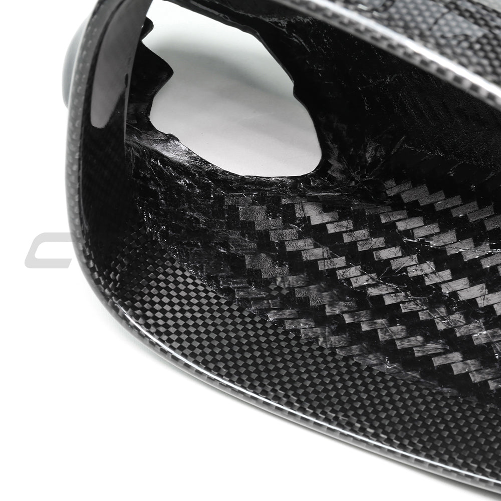 Ferrari 458 and 488 full carbon fibre mirrors by CT Carbon, showing sleek, lightweight racing-style side mirror design.