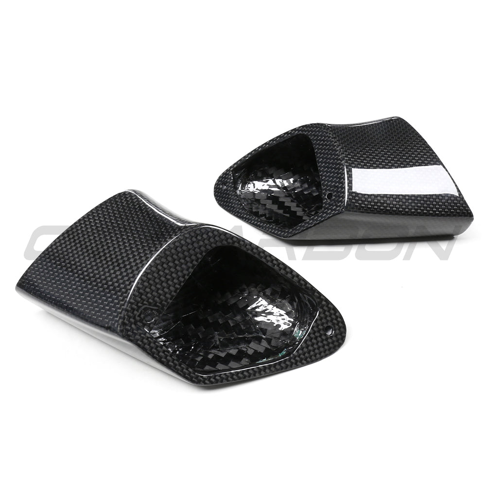 Ferrari 458 and 488 full carbon fiber mirrors by CT Carbon, showcasing sleek, lightweight automotive mirror design.