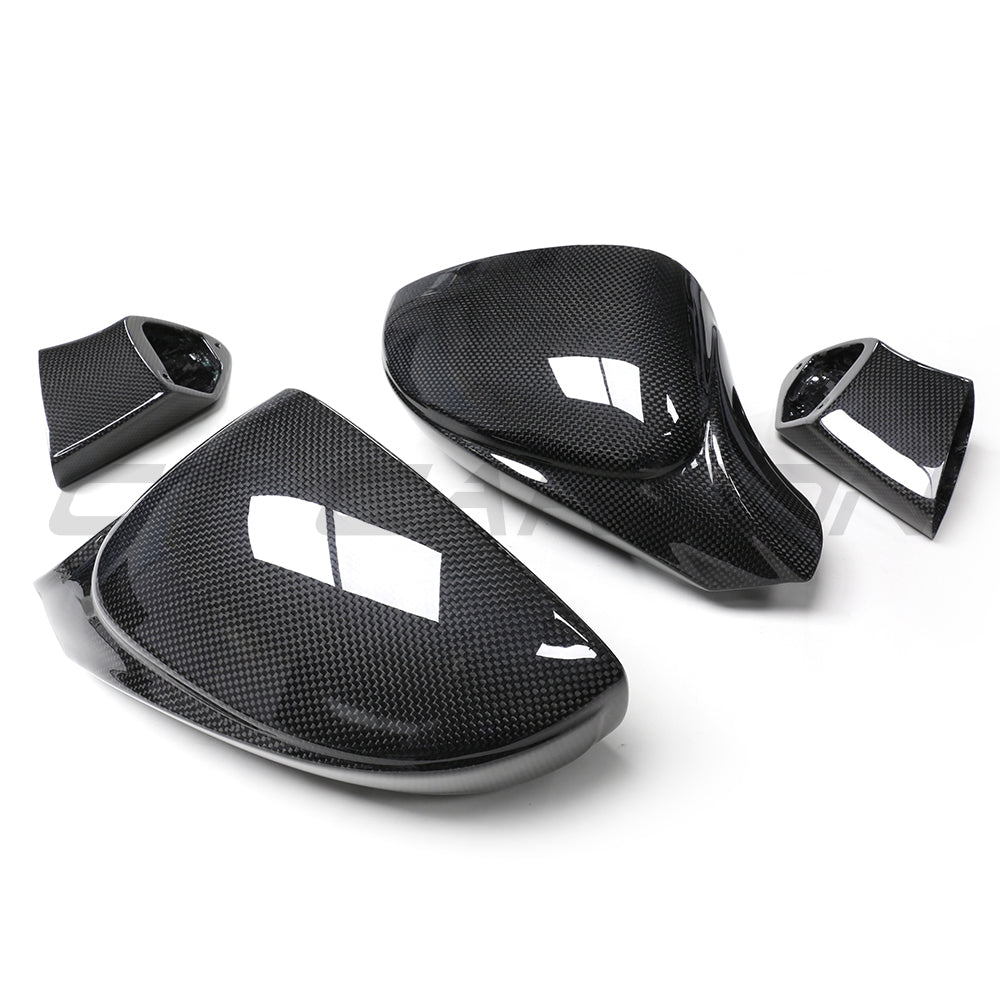 Ferrari 458 and 488 full carbon fiber mirrors by CT Carbon, showcasing sleek, lightweight automotive mirror design