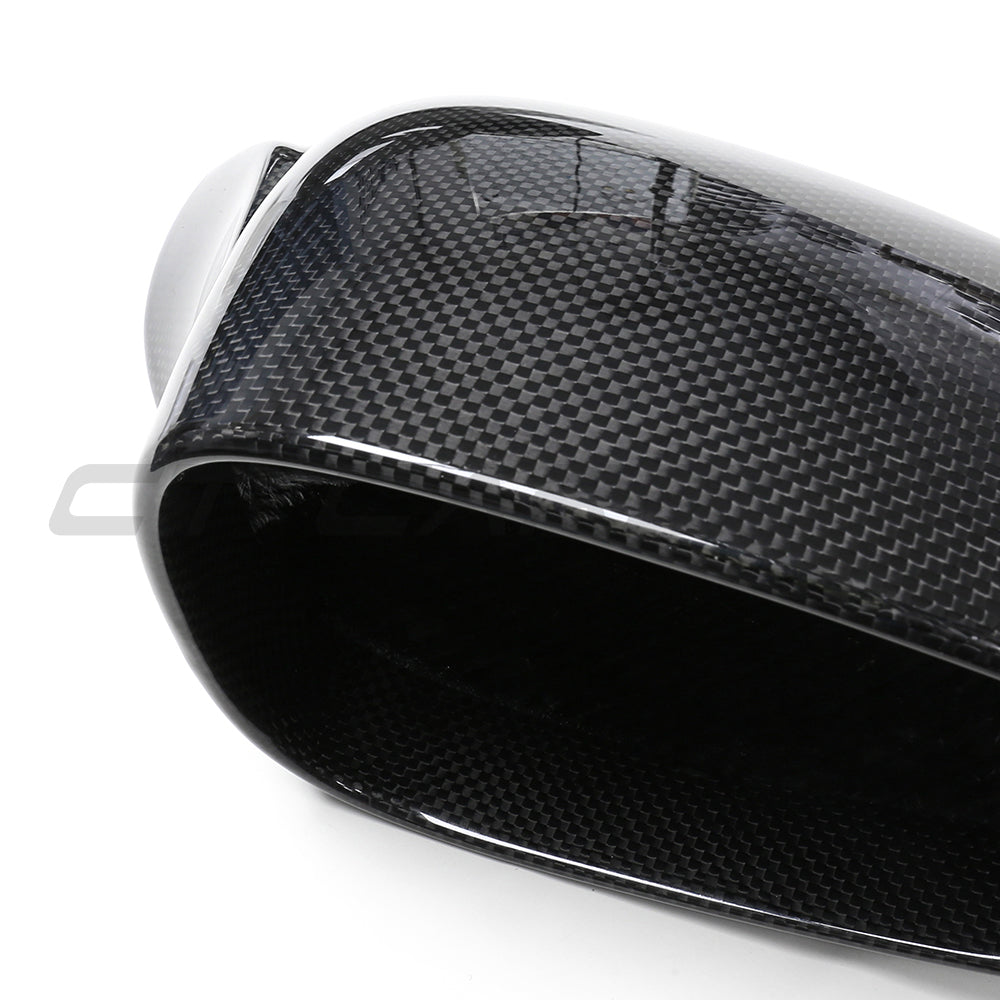 Ferrari 458 and 488 full carbon fiber mirrors by CT Carbon, showcasing sleek, lightweight racing-inspired side mirror designs.