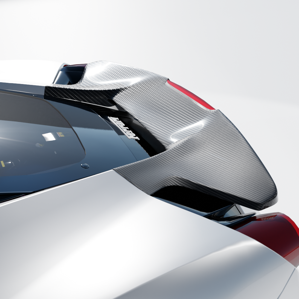 Ferrari 488 Pista carbon fibre kit by CT Design, showing close-up of carbon fibre accents and aerodynamic enhancements on the car.