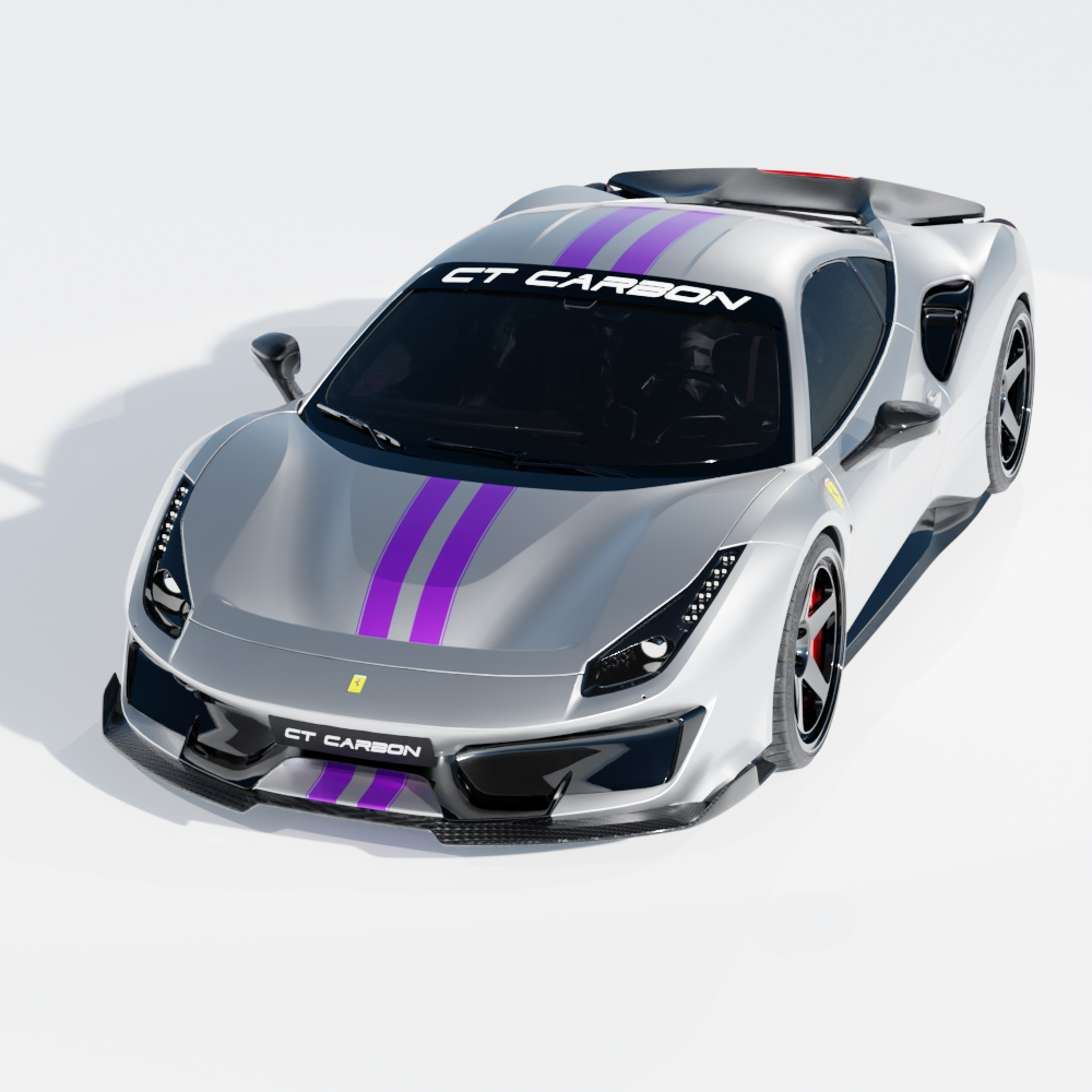 Carbon fibre kit for Ferrari 488 Pista by CT Carbon, featuring custom lightweight carbon fibre components and detailing.