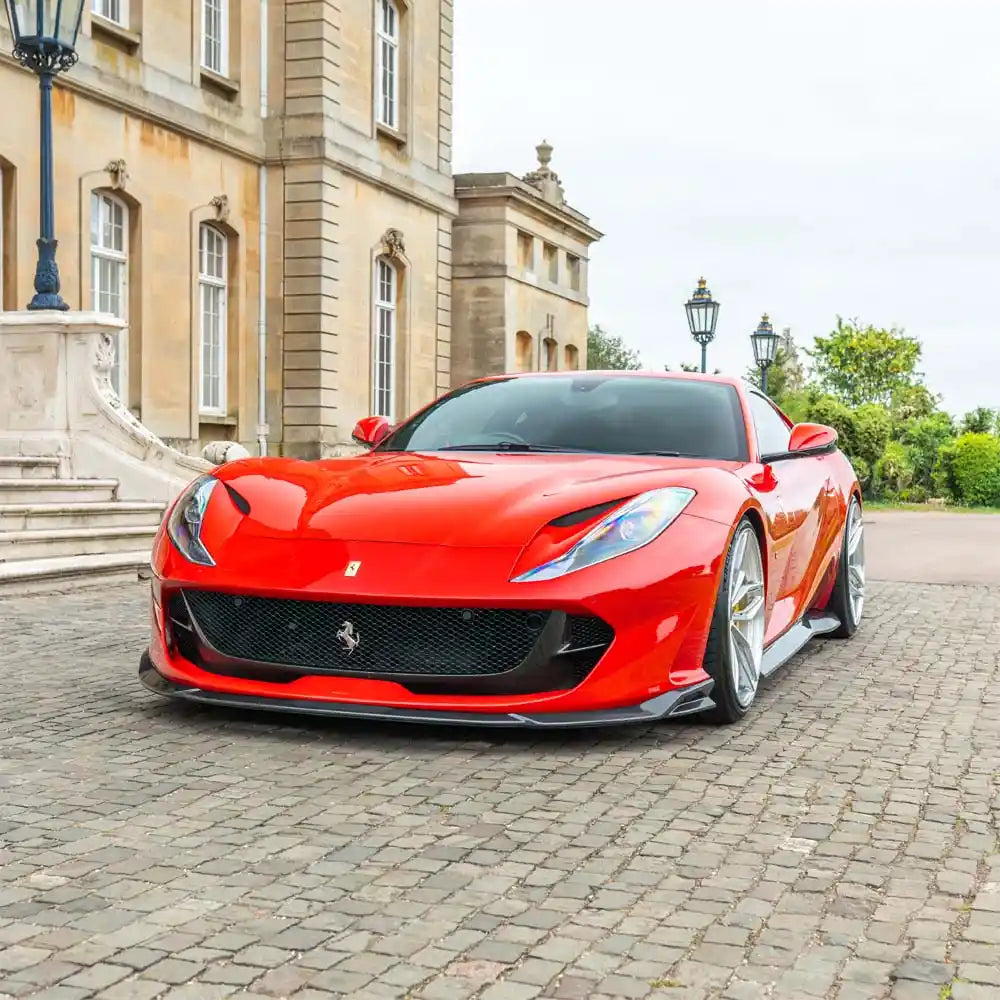 Carbon fibre side skirt extension for Ferrari 812 Superfast and GTS by CT Carbon, showcasing sleek design and high-quality detailing.