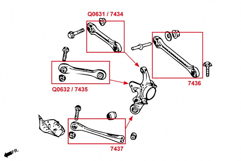 Hardrace 7436 adjustable rear toe arms fitted to BMW suspension