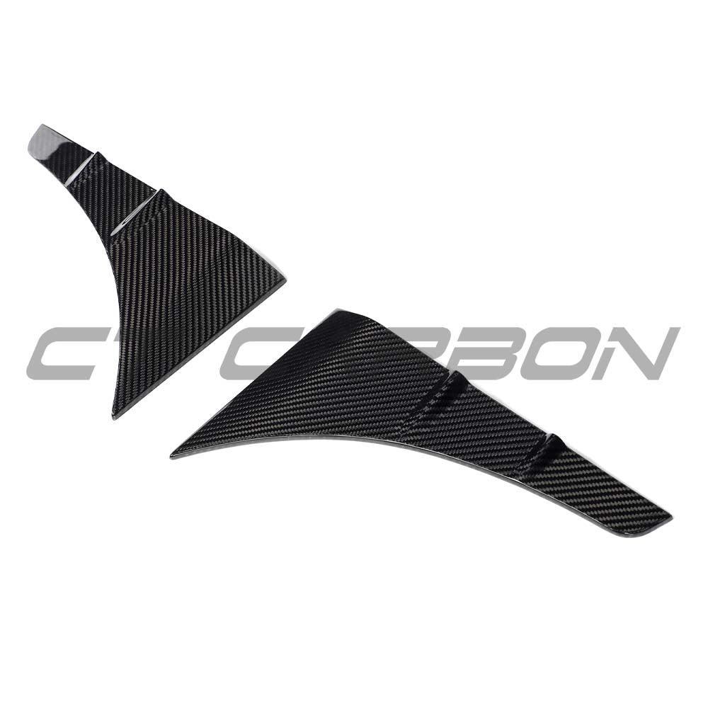 Audi RS3 8Y 2022+ carbon fiber front fender trim accessory by CT Carbon, shown on a sleek car with close-up detail.