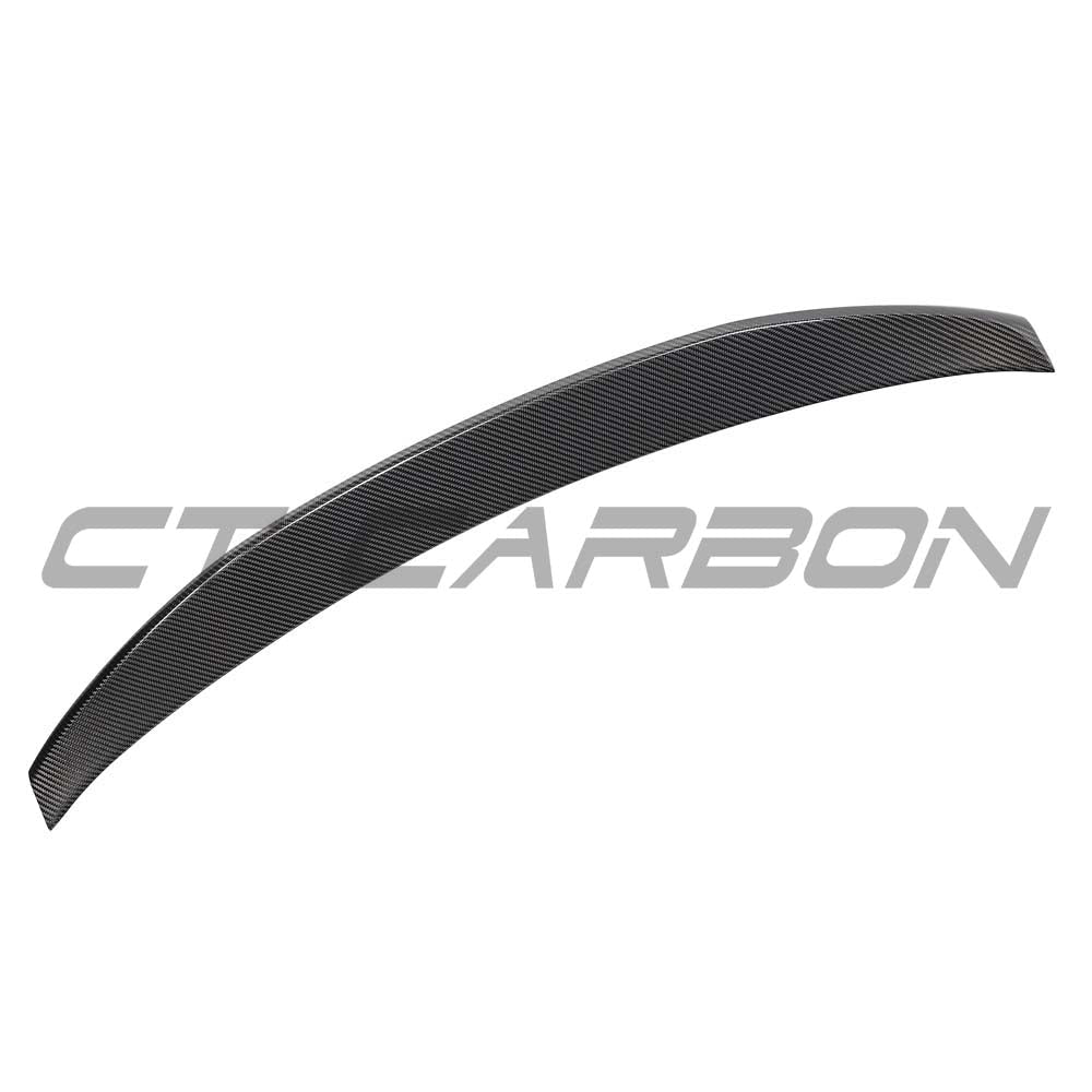 Carbon fibre spoiler for Audi A3/S3/RS3 8Y saloon, CT Design V2, showing sleek aerodynamic profile on the car's rear.