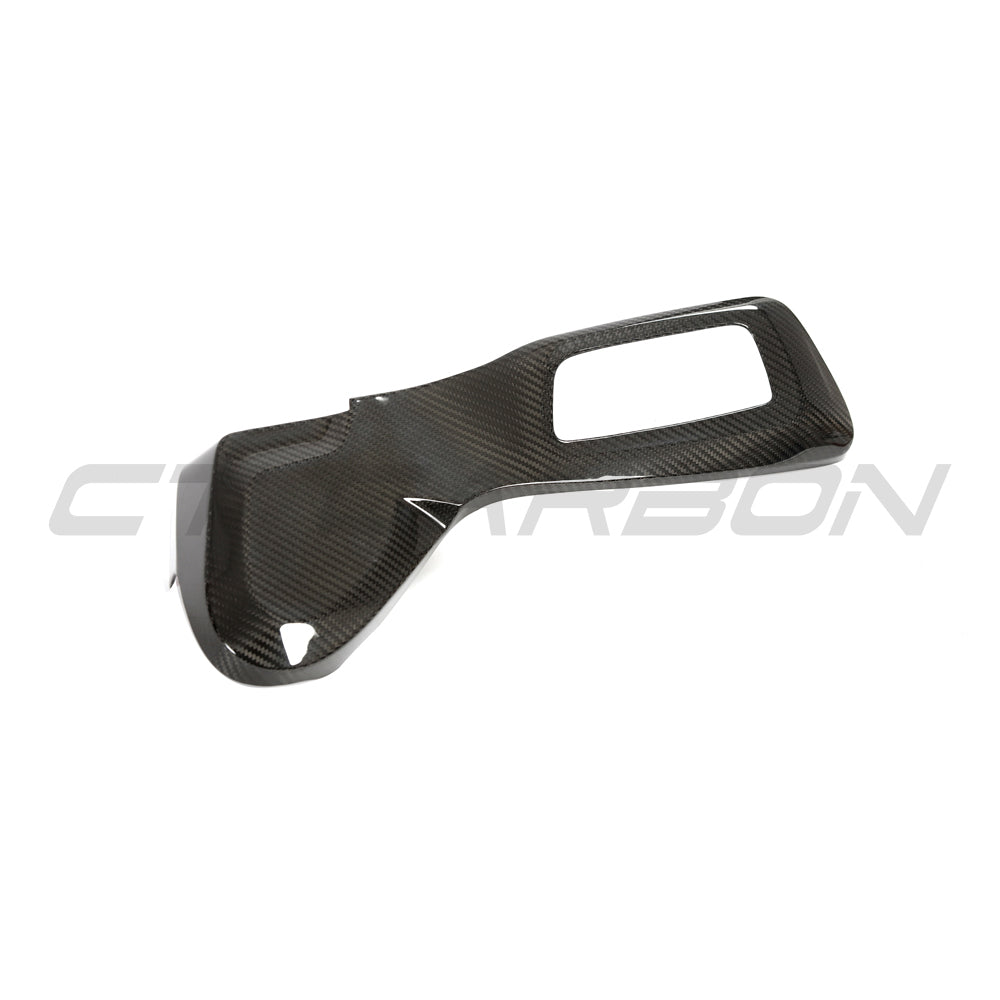 BMW F80 M3 2014-2020 carbon fiber seat control cover by CT Carbon, showing sleek black textured finish on the car's interior controls.