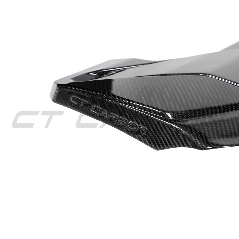 CT Carbon Audi RS3 8Y 2020+ carbon fiber engine cover accessory showing sleek black finish and detailed craftsmanship.
