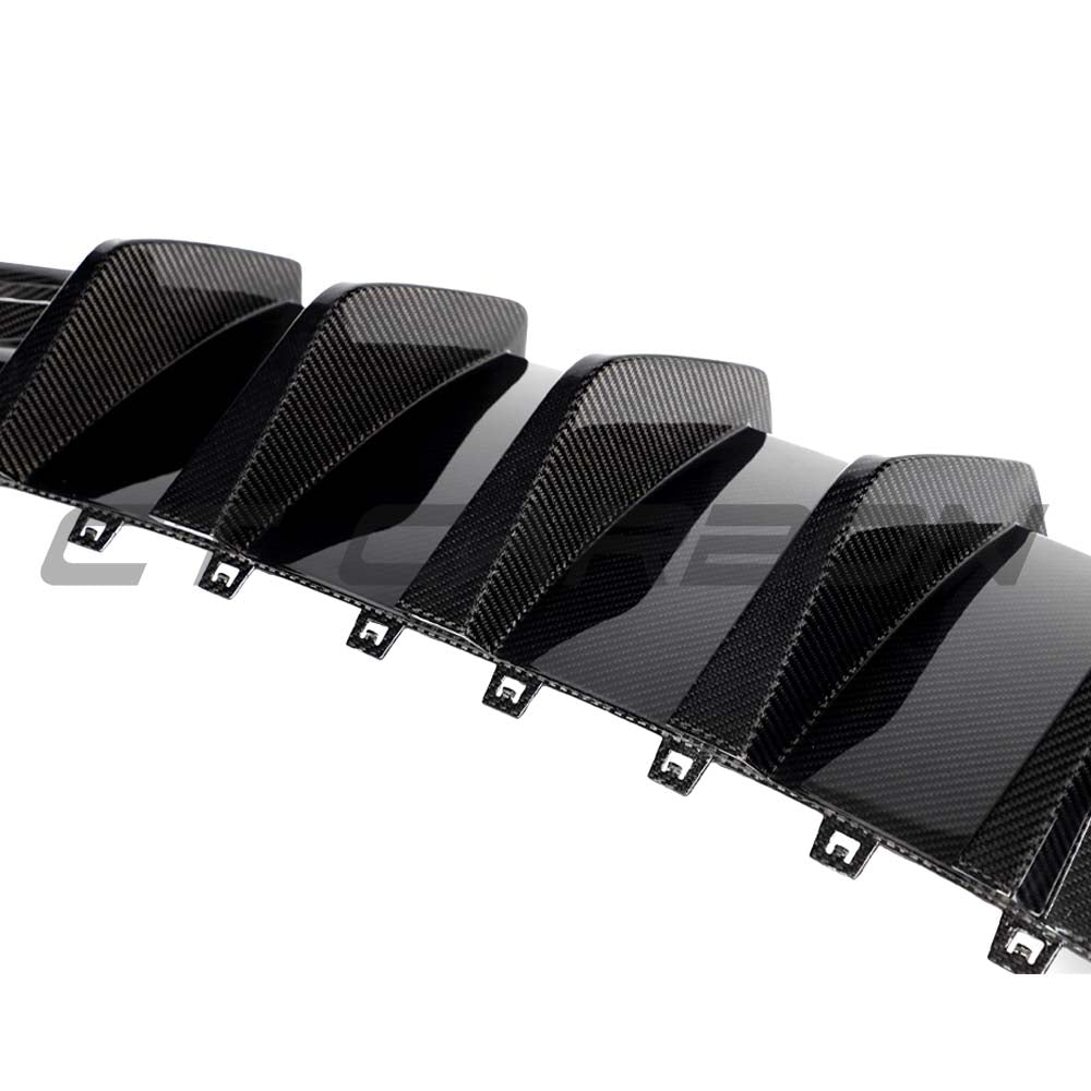Carbon fibre rear diffuser for Audi RS3 8Y Sportback 2025+ by CT Carbon, showcasing sleek design and textured finish.