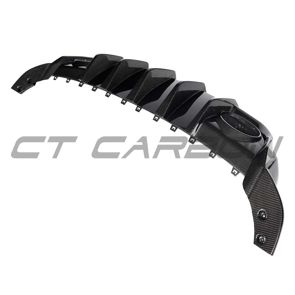 Carbon fibre rear diffuser for Audi RS3 8Y Sportback 2025+ by CT Carbon, showcasing sleek aerodynamic design.
