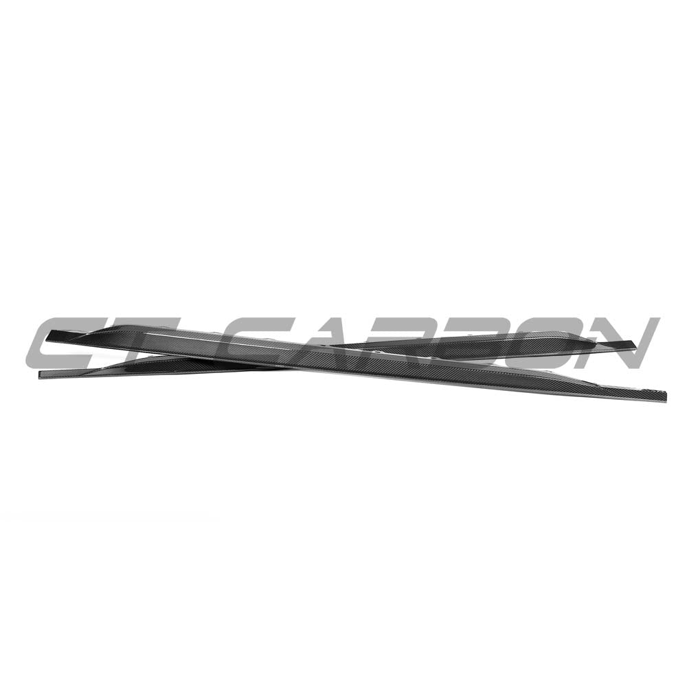 Audi RS3 8Y 2022+ CT Carbon V2 side skirts in carbon fibre, designed for enhanced aerodynamics and sporty appearance.