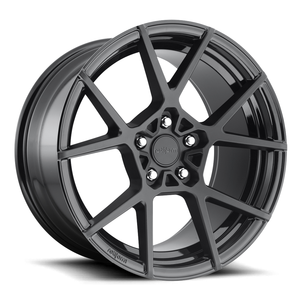 Rotiform KPS wheels in 19x10 matte black face with gloss black windows, showcasing sleek, modern design and wheel details.