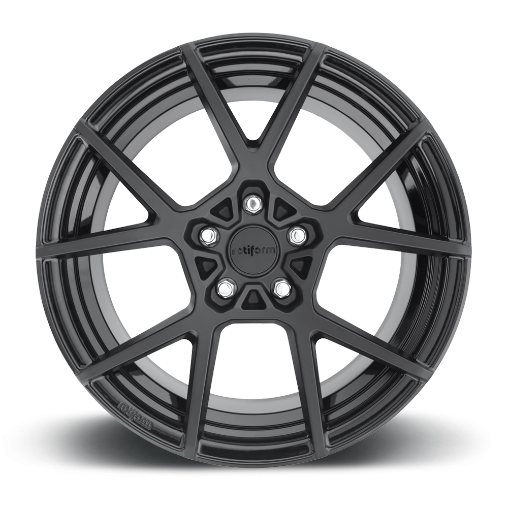 Rotiform KPS wheels in matte black with gloss black windows and face, 19x10 size, showcasing sleek, modern wheel design.
