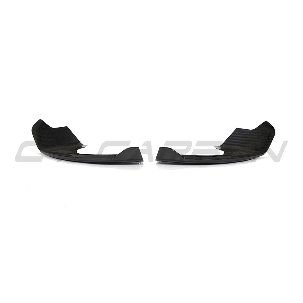 MCLAREN 570S full carbon fibre kit by CT Carbon showing close-up of carbon fibre corners and splitter on the sports car.