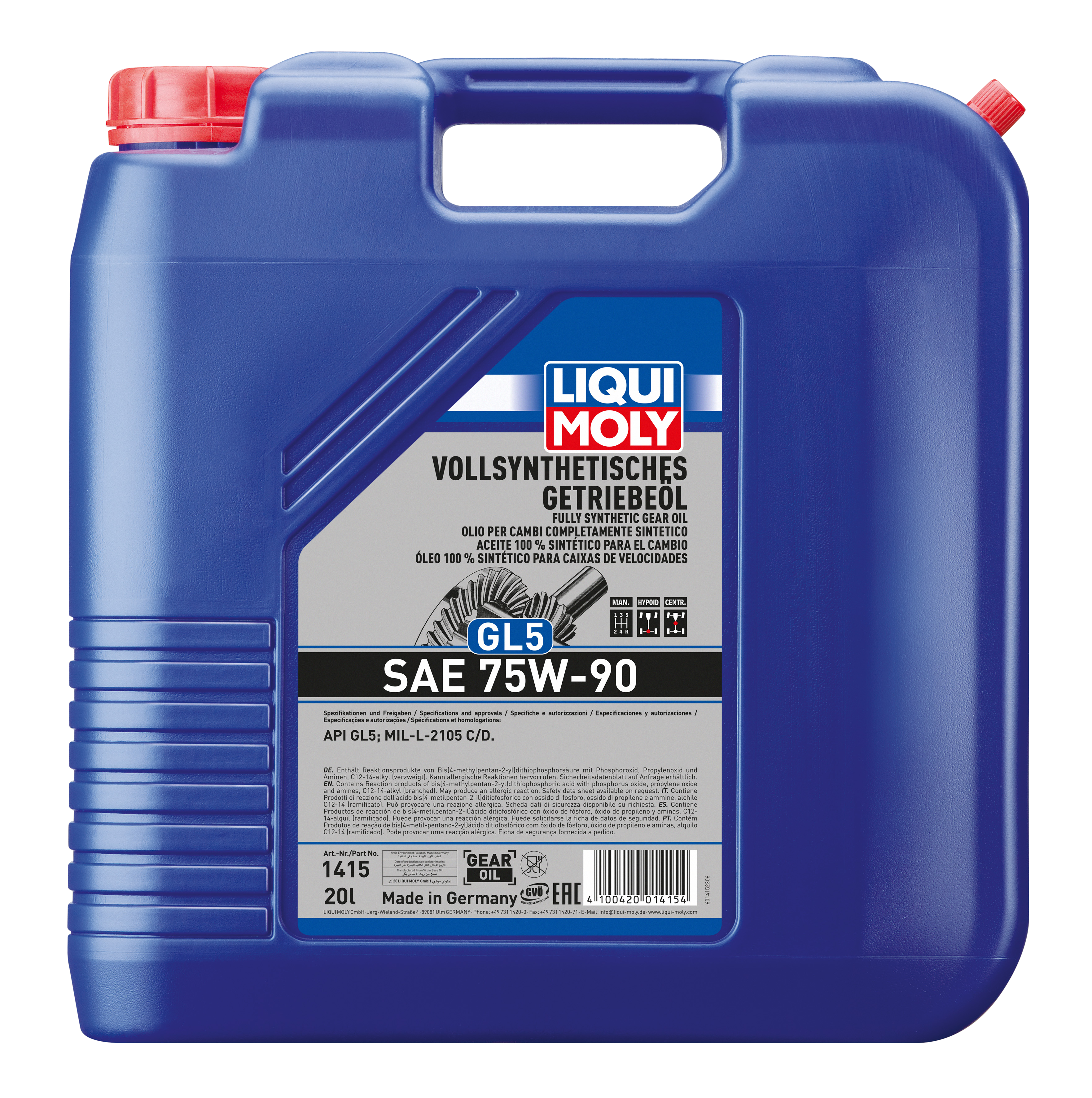 Liqui Moly Fully Synthetic Gear Oil GL5 SAE 75W-90 - 20 Litres