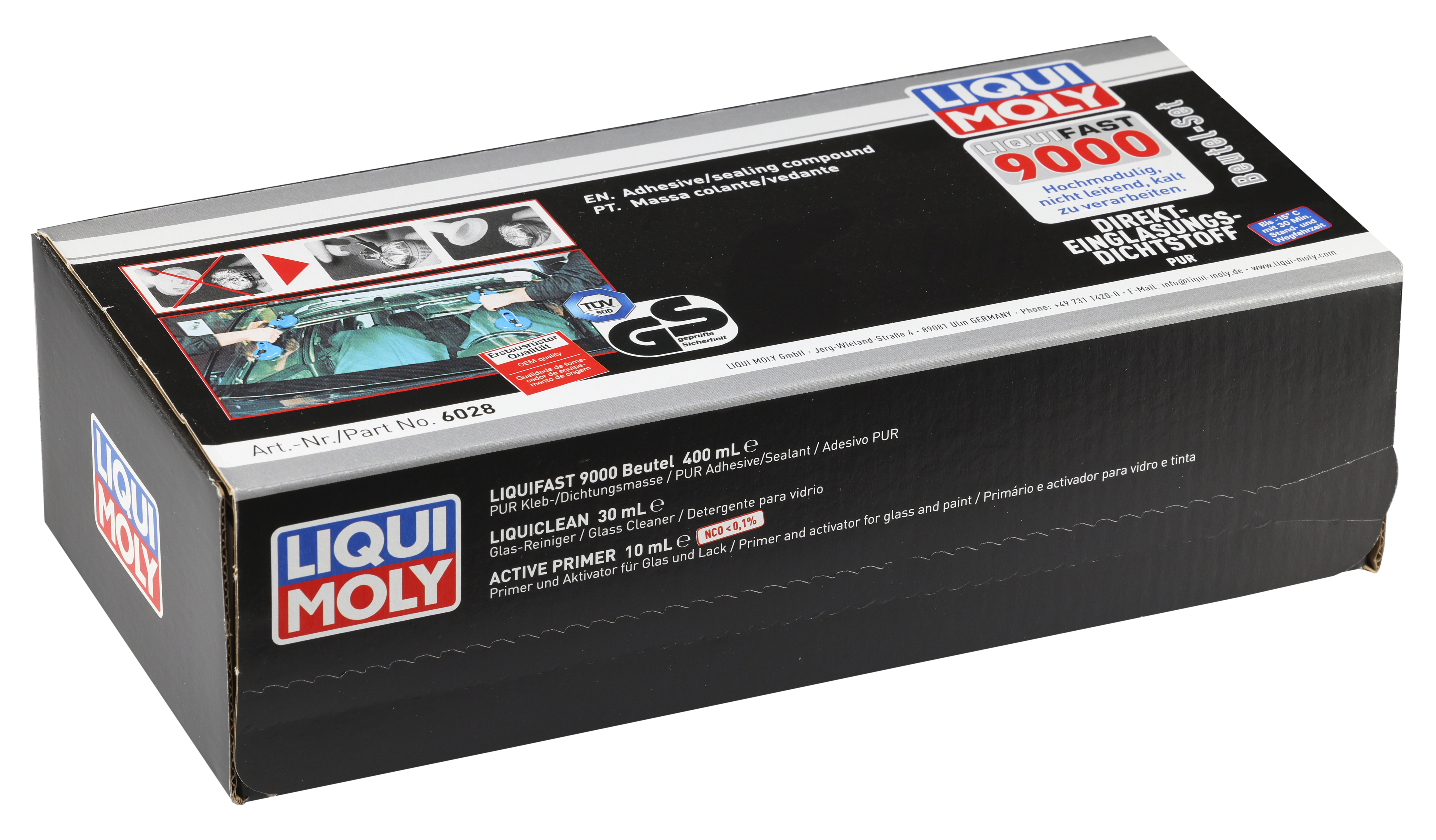 Liqui Moly Liquifast 9000 bag set for adhesives and sealants, featuring a sealed bag with the brand logo and product details.