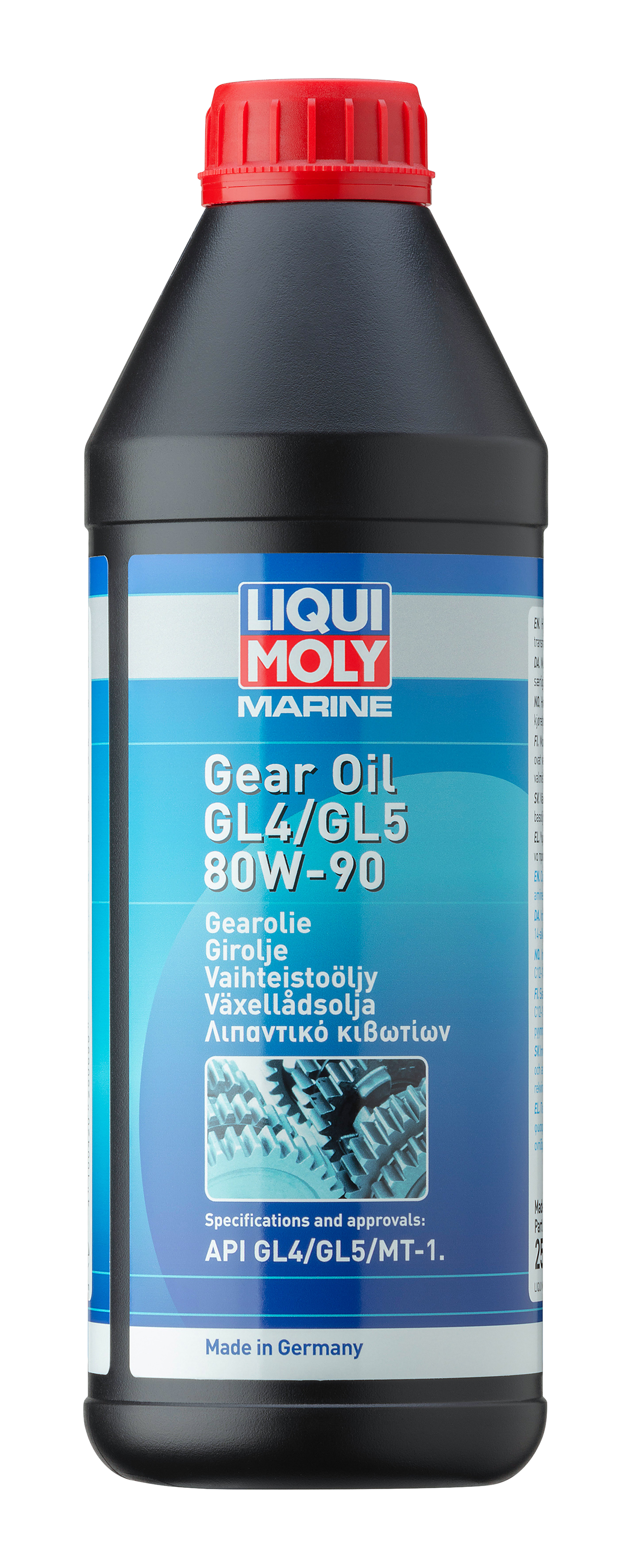 Liqui Moly Marine Gear Oil GL4/GL5 80W-90 container, ideal for marine gearboxes and differentials, with brand logo visible.