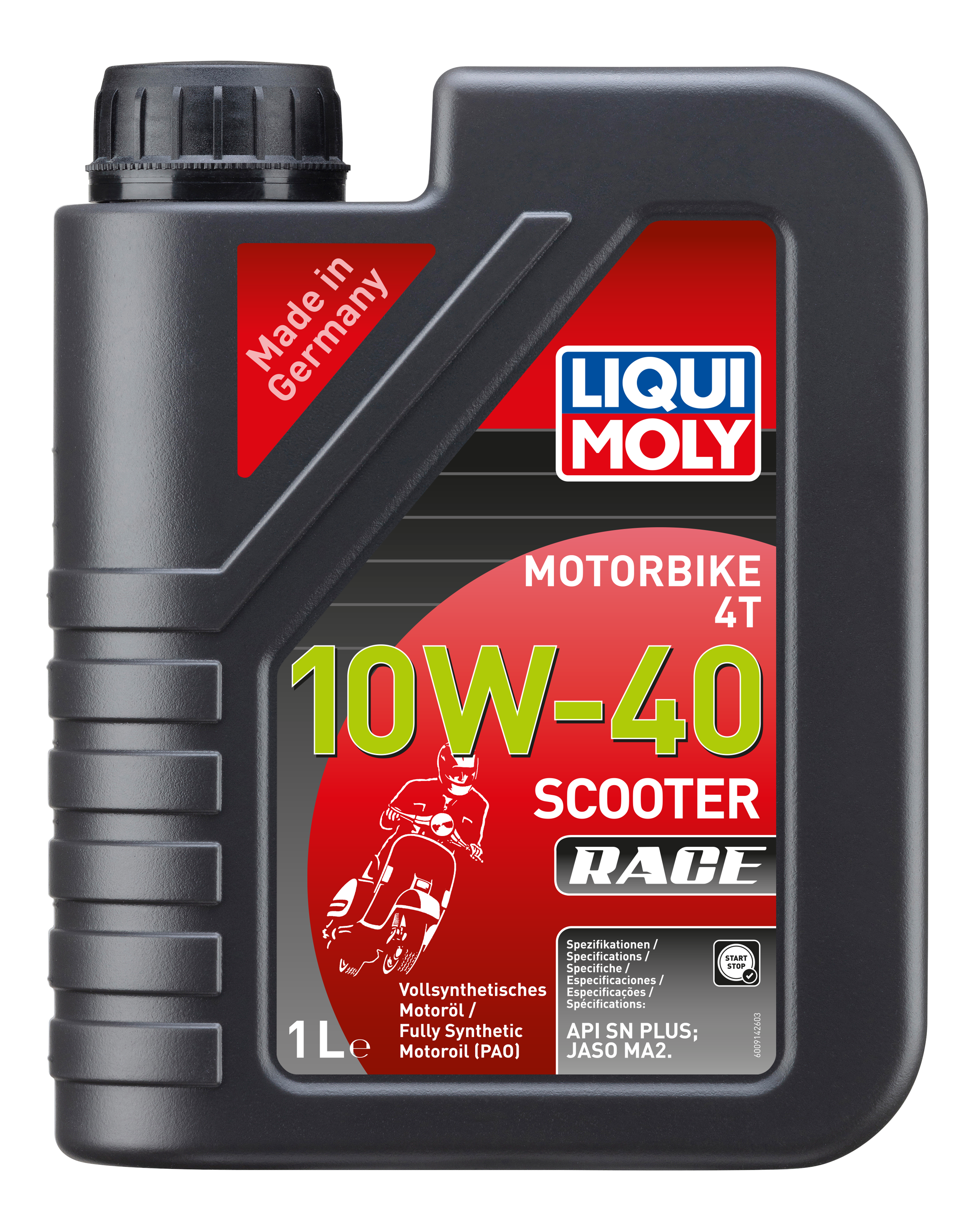 Liqui Moly Motorbike 4T 10W-40 Scooter Race 1L bottle with label, motor oil for motorcycles and scooters.
