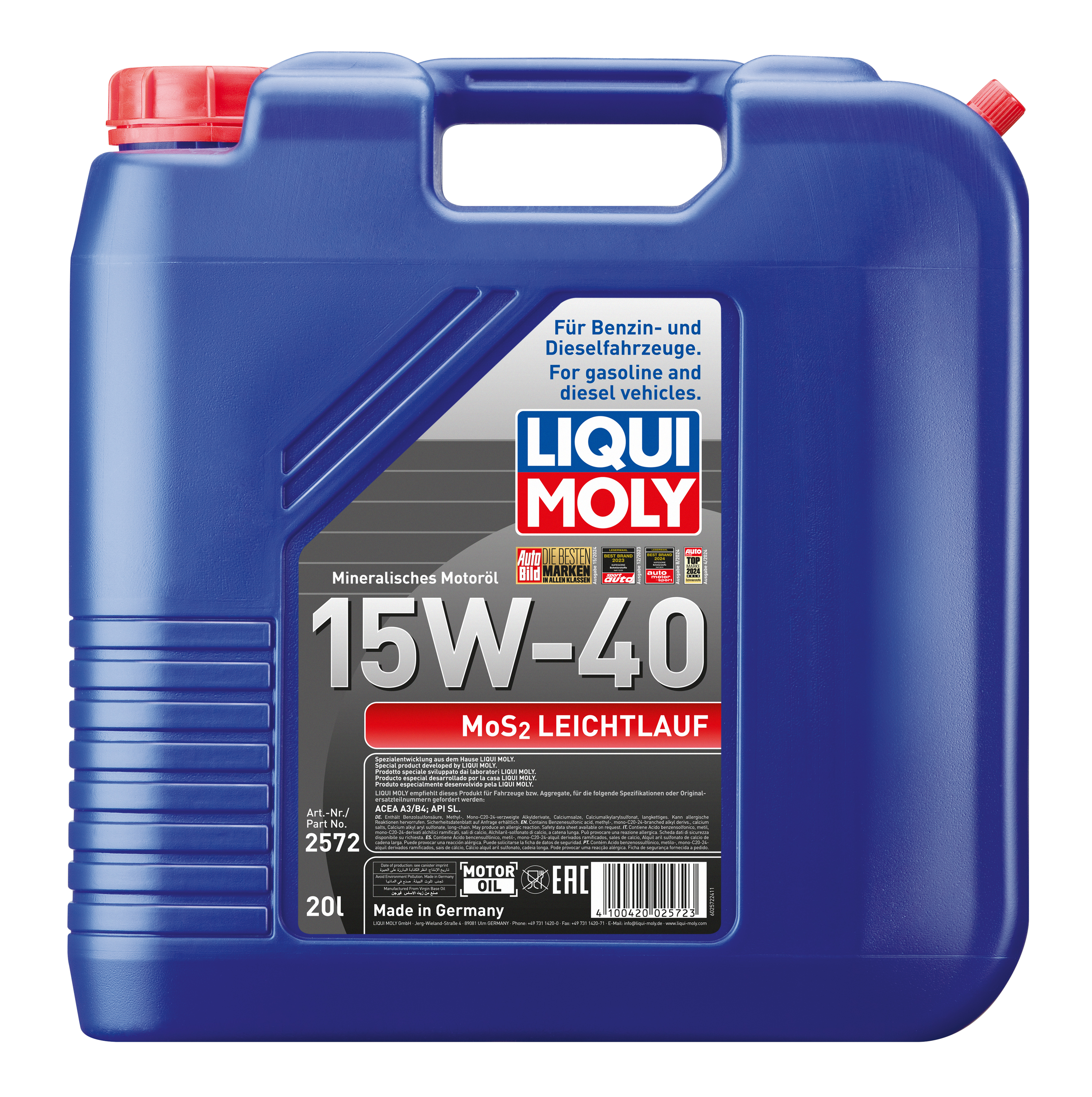 Liqui Moly MoS2 Low-Friction Engine Oil 15W-40 - 20 Litres