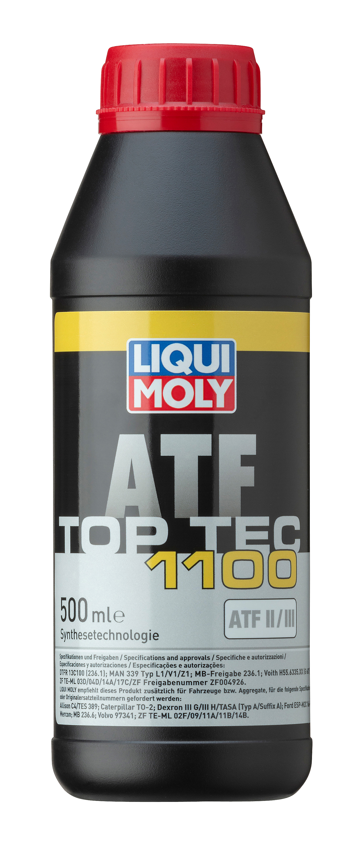 Liqui Moly Top Tec ATF 1100 gearbox fluid bottle with label, designed for automatic transmissions and vehicle maintenance.