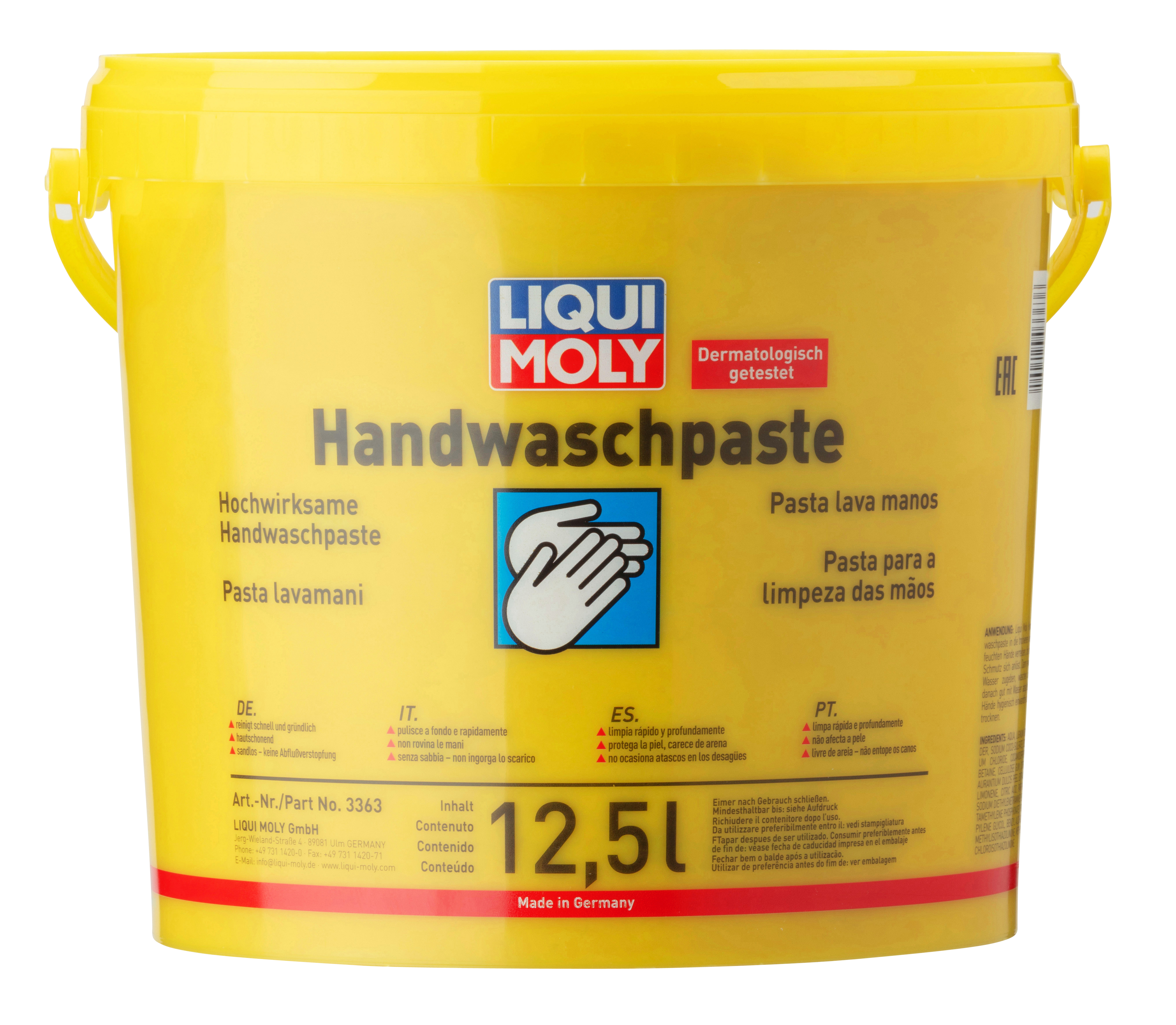Liqui Moly hand cleaning paste for removing grease and lubricants, shown in a tube with a textured surface.
