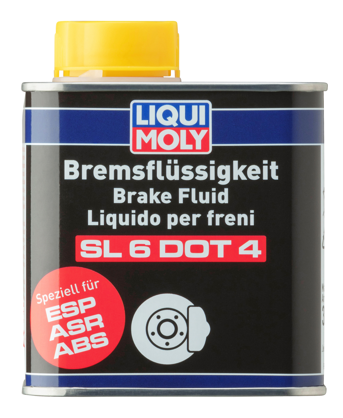 Liqui Moly Brake Fluid SL6 DOT 4 bottle with label and cap, designed for automotive brake systems.