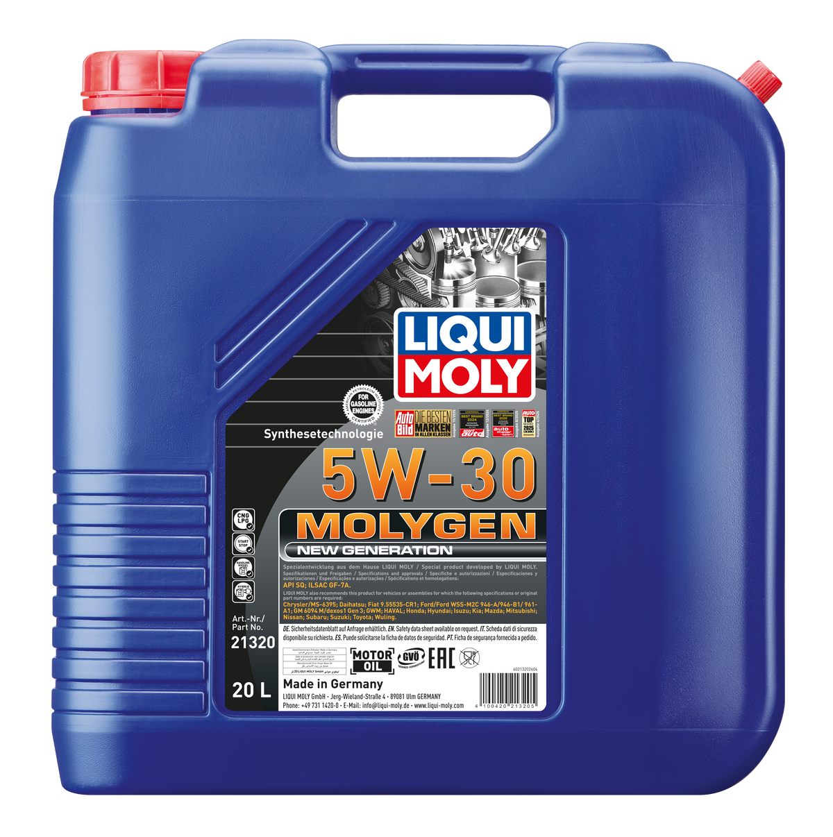 Liqui Moly Molygen New Generation 5W-30 engine oil bottle with label and cap, designed for automotive engine lubrication.
