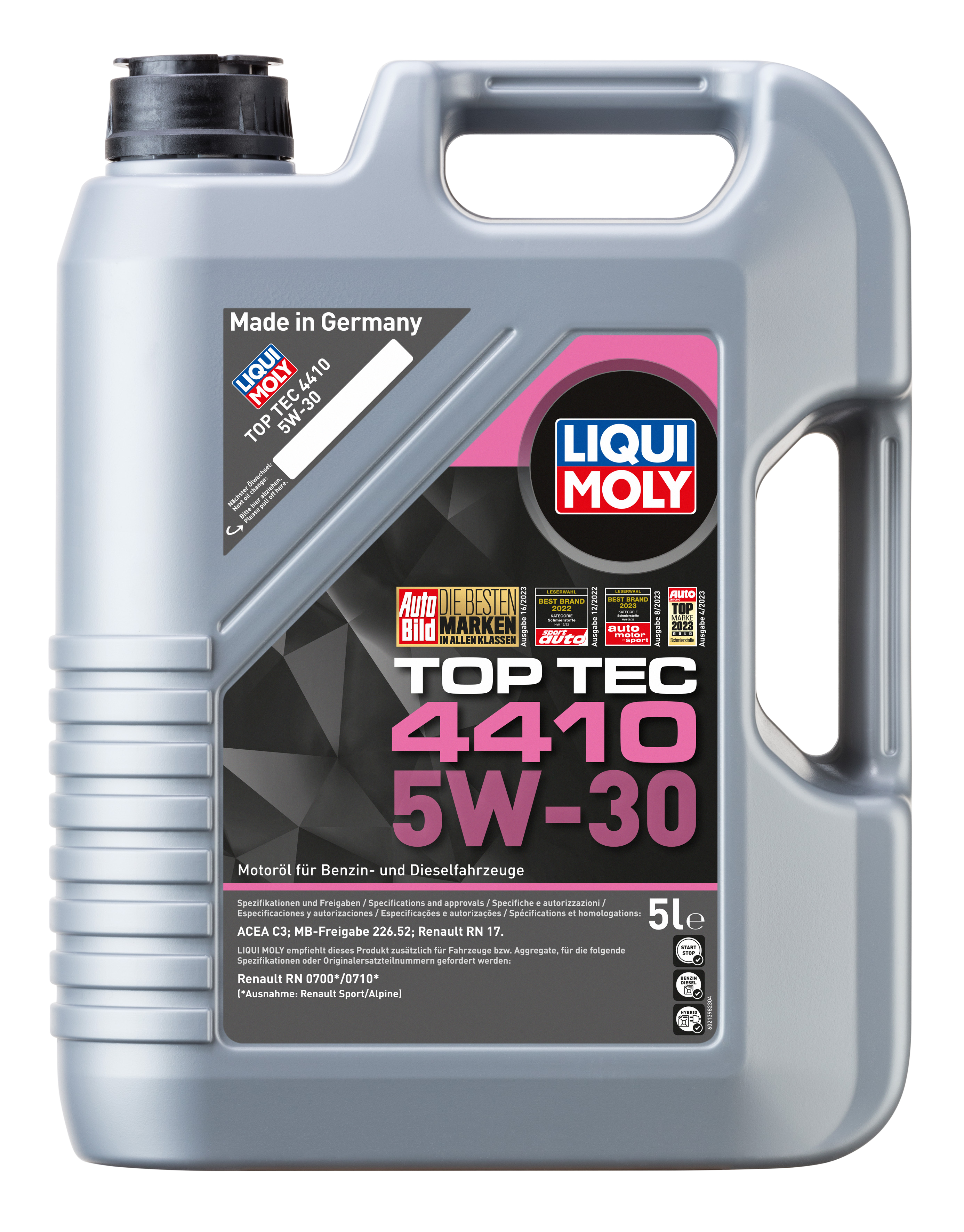 Liqui Moly Top Tec 4410 5W-30 engine oil bottle with label, designed for automotive engine lubrication.